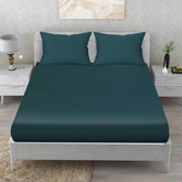 Midnight Teal Cotton Fitted Bed Sheet Set (Peacock Blue)