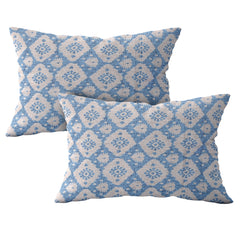 Boho Diamond Floral Cotton Fitted Bed Sheet Set (Soft Blue) (King Size)