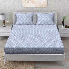 Classic Cross Cotton Fitted Bed Sheet Set (Powder Blue) (Double Size)