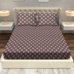 Tribal Geometric Print Cotton Fitted Bed Sheet Set (Rich Brown) (King size)