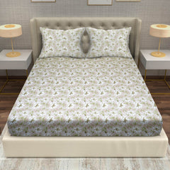 Rose Petal Elegance Cotton Fitted Bed Sheet Set (Soft Beige)(Super King)