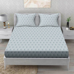 Icy Elegance Cotton Fitted Bed Sheet Set (Soft Pastel Blue) (Double Size)