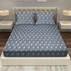 Soft Daisy Harmony Cotton Fitted Bed Sheet Set (Cool Slate Gray)(Super King)