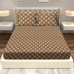 Tribal Geometric Print Cotton Fitted Bed Sheet Set (Warm Earthy Brown) (King size)