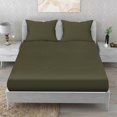 Earthy Essence Cotton Fitted Bed Sheet Set (Olive Green)