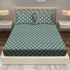 Tribal Geometric Print Cotton Fitted Bed Sheet Set (Muted Teal) (King size)
