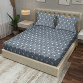 Soft Daisy Harmony Cotton Fitted Bed Sheet Set (Cool Slate Gray)(Super King)