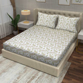 Rose Petal Elegance Cotton Fitted Bed Sheet Set (Soft Beige)(Super King)