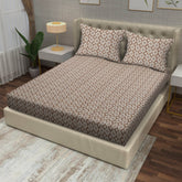 Boho Diamond Floral Cotton Fitted Bed Sheet Set (Warm Beige) (King Size)