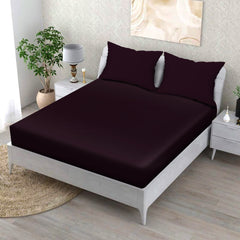 Aubergine Luxe Cotton Fitted Bed Sheet Set (Dark Plum)