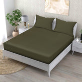 Earthy Essence Cotton Fitted Bed Sheet Set (Olive Green)