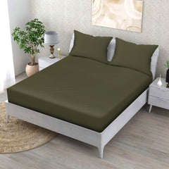 Earthy Essence Cotton Fitted Bed Sheet Set (Olive Green)