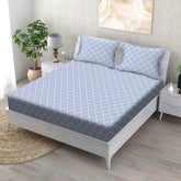 Classic Cross Cotton Fitted Bed Sheet Set (Powder Blue) (Double Size)