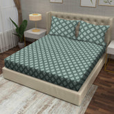 Tribal Geometric Print Cotton Fitted Bed Sheet Set (Muted Teal) (King size)