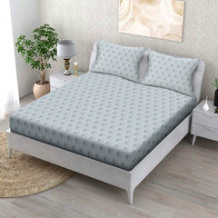 Icy Elegance Cotton Fitted Bed Sheet Set (Soft Pastel Blue) (Double Size)
