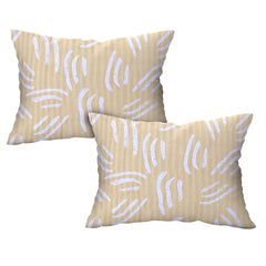 Artful Strokes Cotton Fitted Bed Sheet Set (Ivory Yellow) (King Size)