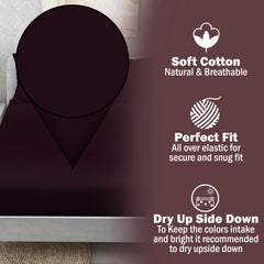 Aubergine Luxe Cotton Fitted Bed Sheet Set (Dark Plum)