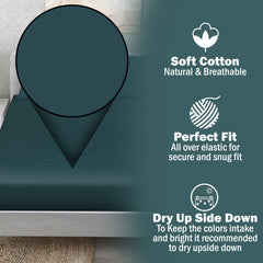 Midnight Teal Cotton Fitted Bed Sheet Set (Peacock Blue)