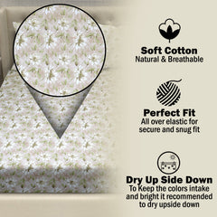 Rose Petal Elegance Cotton Fitted Bed Sheet Set (Soft Beige)(Super King)