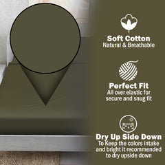 Earthy Essence Cotton Fitted Bed Sheet Set (Olive Green)