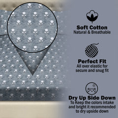 Soft Daisy Harmony Cotton Fitted Bed Sheet Set (Cool Slate Gray)(Super King)