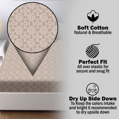 Floral Mandala Cotton Fitted Bed Sheet Set (Sandstone Beige) (Single Size)