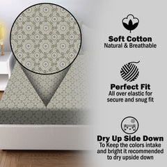 Floral Mandala Cotton Fitted Bed Sheet Set (Sage Green) (Single Size)