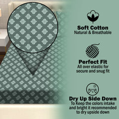 Tribal Geometric Print Cotton Fitted Bed Sheet Set (Muted Teal) (King size)