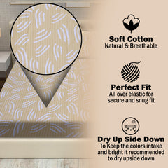 Artful Strokes Cotton Fitted Bed Sheet Set (Ivory Yellow) (King Size)