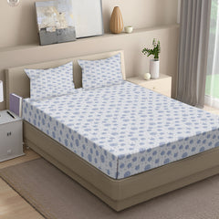 Speckled Polka Cotton Fitted Bed Sheet Set (Gentle Blue)