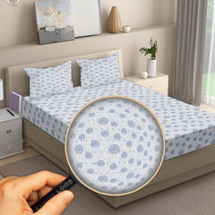 Speckled Polka Cotton Fitted Bed Sheet Set (Gentle Blue)