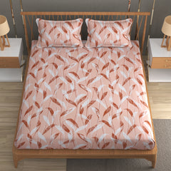 Whispering Leaves Cotton Fitted Sheet Set (Peach) (Queen Size)