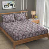 Classic Damask Cotton Fitted Bed Sheet Set (Purple) (Queen Size)