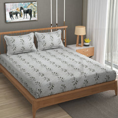 Botanical Sprig Cotton Fitted Bed Sheet Set (Olive Green) (Queen Size)