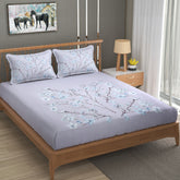 Blossom Riverie Cotton Fitted Bed Sheet Set (Light Lavender) (King Size)