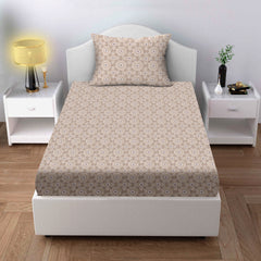 Floral Mandala Cotton Fitted Bed Sheet Set (Sandstone Beige) (Single Size)