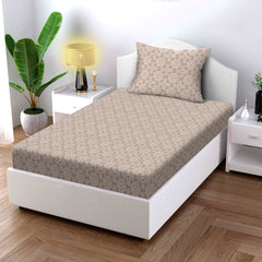 Floral Mandala Cotton Fitted Bed Sheet Set (Sandstone Beige) (Single Size)