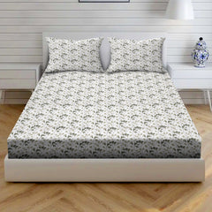 Tangled Vines Cotton Fitted Bed Sheet Set (Muted Green) (Queen Size)