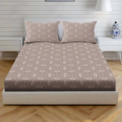 Atomic Eye Cotton Fitted Bed Sheet Set (Soft Taupe) (King Size)