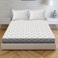 Vintage Floral Sprig Cotton Fitted Bed Sheet Set (Muted Dusty Pink Flowers) (Queen Size)