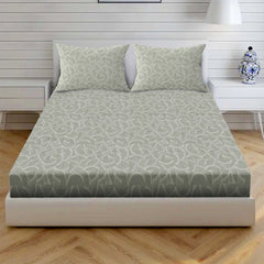 Arch Deco Cotton Fitted Bed Sheet Set (Dusty Green) (Queen Size)