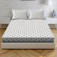 Ornate Harmony Cotton Fitted Bed Sheet Set (Green Pattern) (Queen Size)