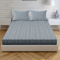 Vintage Herringbone Cotton Fitted Bed Sheet Set (Slate Blue) (King Size)