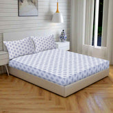 Ornate Harmony Cotton Fitted Bed Sheet Set (Blue Pattern) (Queen Size)