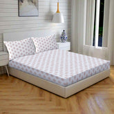 Ornate Harmony Cotton Fitted Bed Sheet Set (Brown Pattern) (Queen Size)