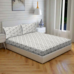 Tangled Vines Cotton Fitted Bed Sheet Set (Muted Green) (Queen Size)