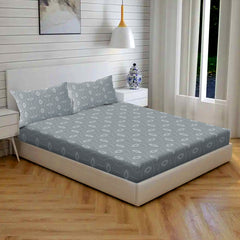 Atomic Eye Cotton Fitted Bed Sheet Set (Ash Blue) (King Size)