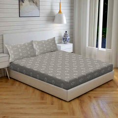Atomic Eye Cotton Fitted Bed Sheet Set (Stone Gray) (King Size)