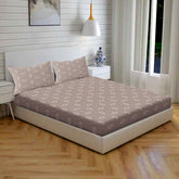 Atomic Eye Cotton Fitted Bed Sheet Set (Soft Taupe) (King Size)