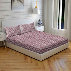 Boho Diamond Floral Cotton Fitted Bed Sheet Set (Dusty Rose) (King Size)